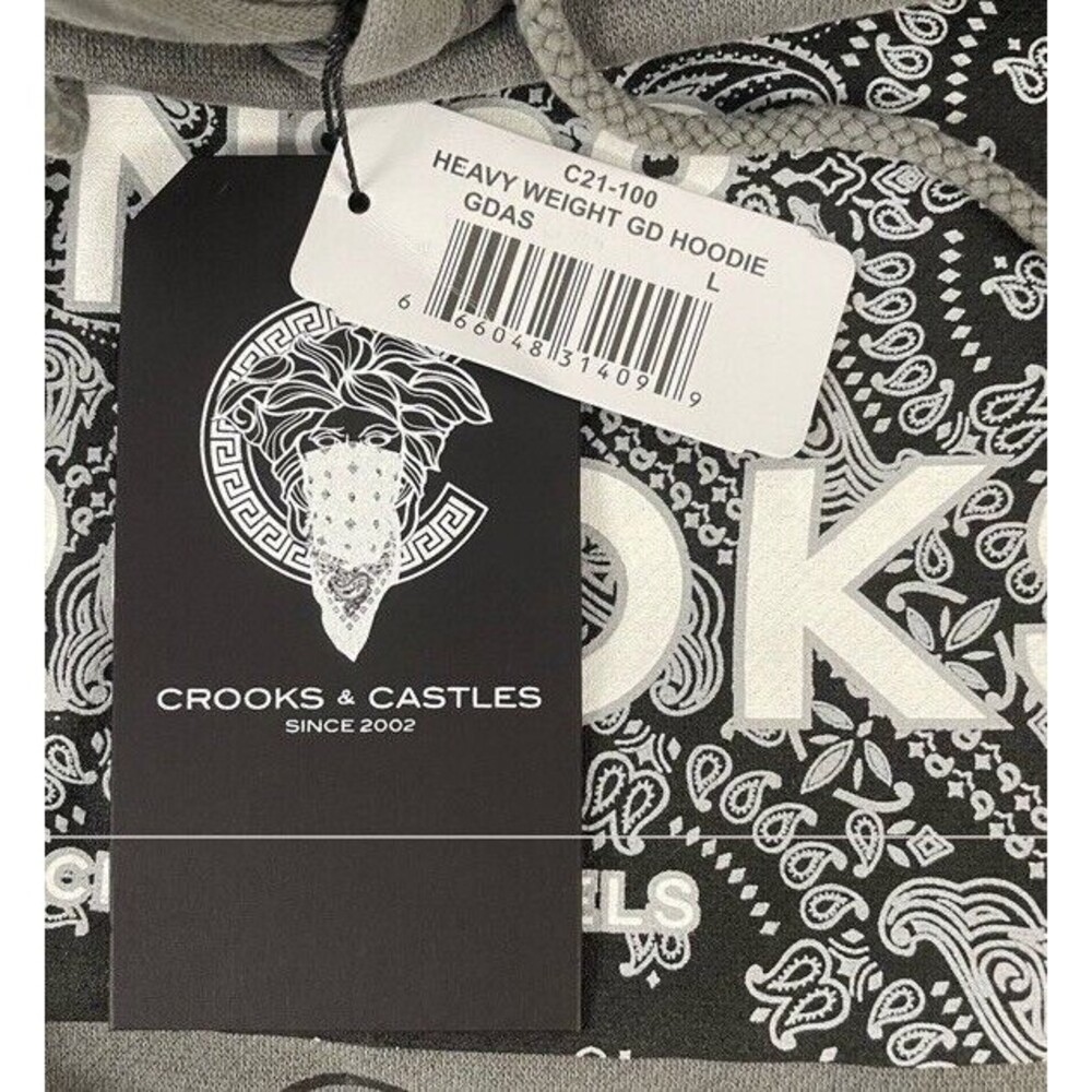 Crooks & Castles Klepto Bandanna Heavyweight Hoodie Washed Out Large NEW - Picture 4 of 7